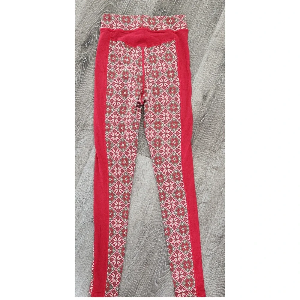 Kari Traa Rose High Waist Pants Red Merino Wool Thermal Base Layer Leggings XS